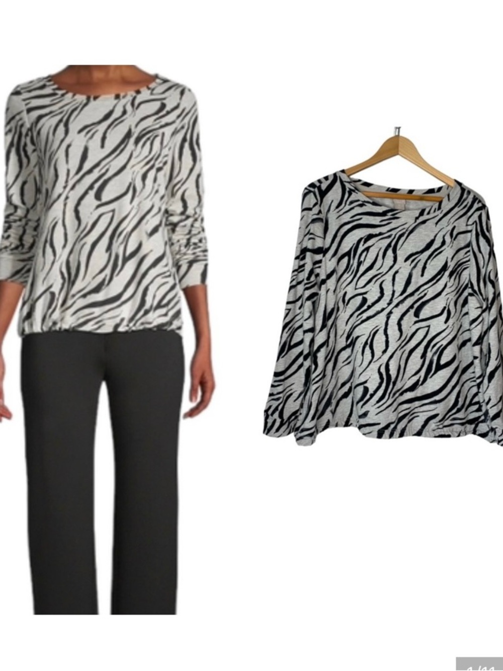 CHICO'S Zenergy Zebra-Print Cinched‎ Pullover Sweater Top Sz 3P 16 18P